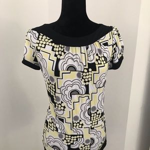 Geometric Print Cap Sleeve Blouse